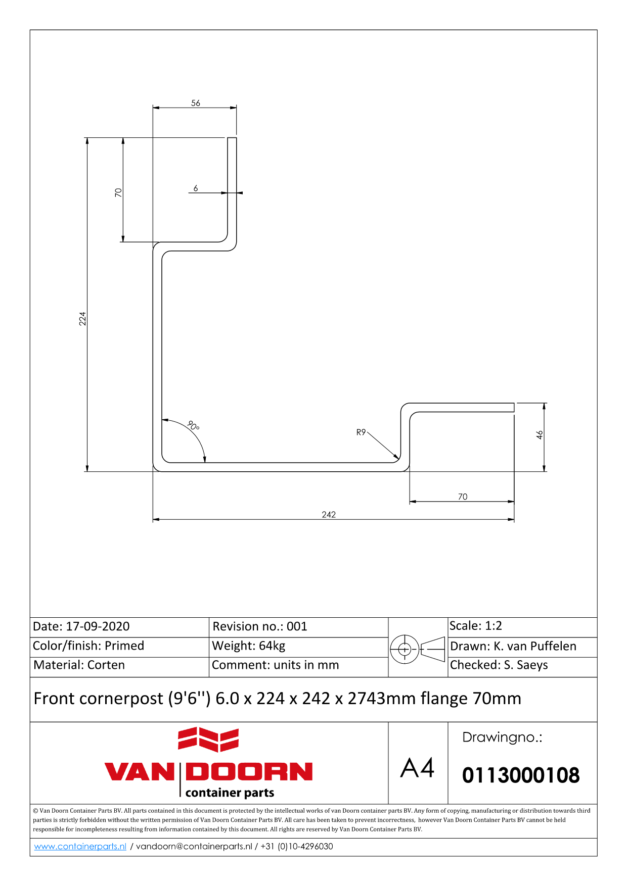 Corner Cube Guideposts Front Cornerpost High Cube 9'6